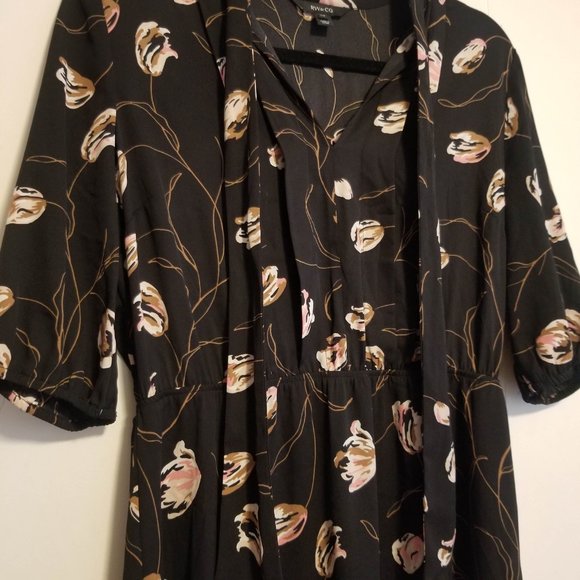 RW&Co. Floral Black Fit & Flare Dress, with Neck Tie - Picture 7 of 14